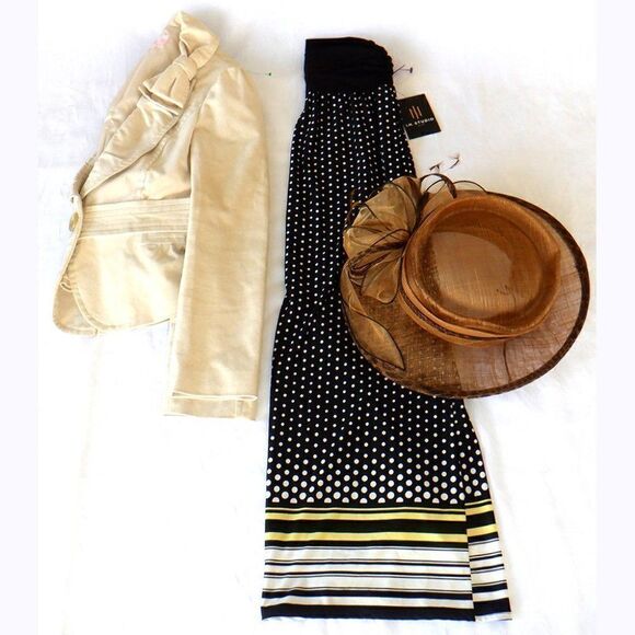 NWT long polka dot/yellow stripes skirt - Picture 1 of 5